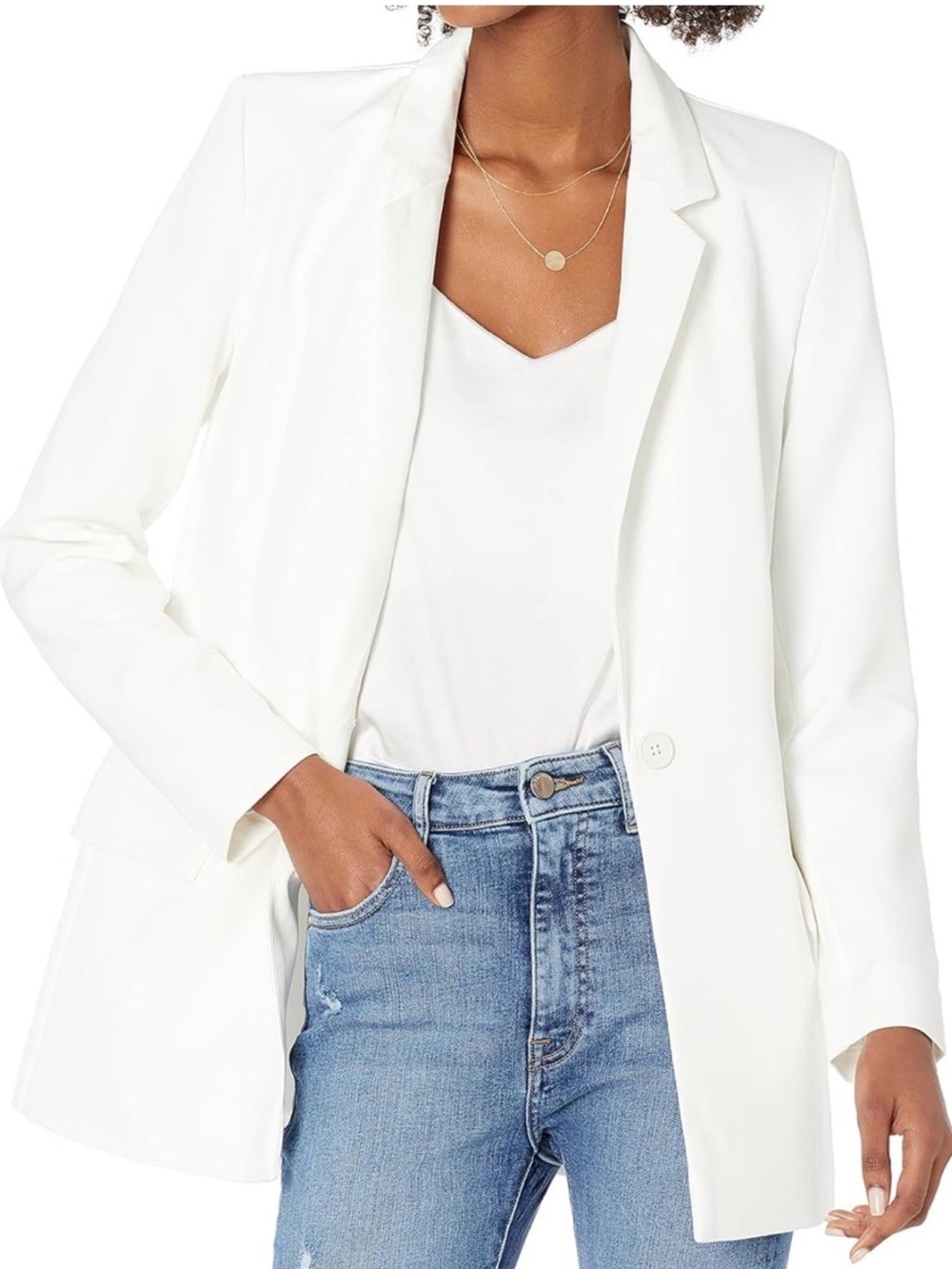 The Drop White Women's Single-Button Blazer Jacket